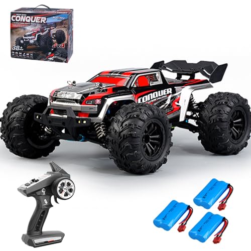 X-Verse 16102 1/16 Fast RC Cars for Adults, Max 38 mph Carbon Brush Motor RC Car All Terrain RC Truggy Waterproof Off Road Truck, 3 Battery(RED) - color: 16102 Red