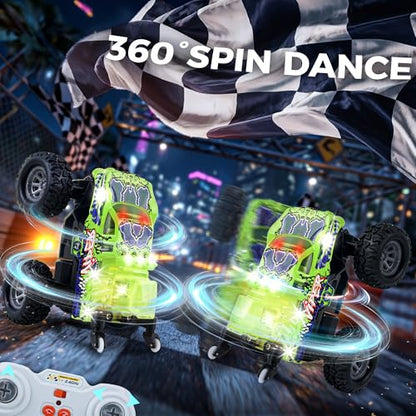 BEZGAR Monster Truck Toys - 2.4GHz 1:64 Remote Control Car with Colorful Lights, 360° Spins, Metal Shell - Remote Control Monster Truck for Boys Girls Age 6, 7, 8, 9, 10 Years Old(Green) - color: Green