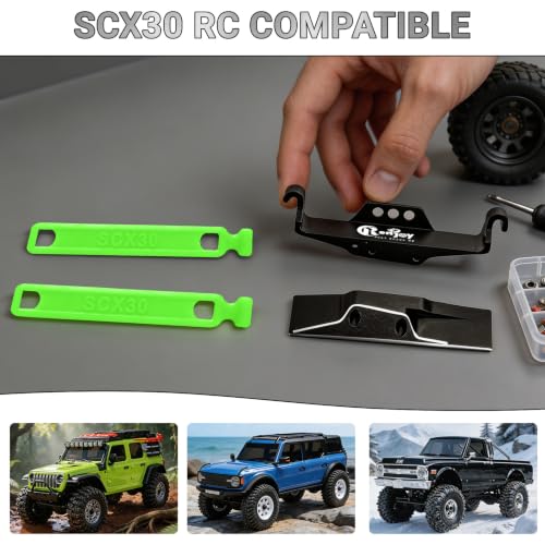 Aluminum Battery & ESC Receiver Trays w/2pcs Green Straps for Axial SCX30 | Battery & ESC Side Plate Mount Set for 1/30 SCX30 RC Crawler Upgrade - color: 2pcs Green Straps