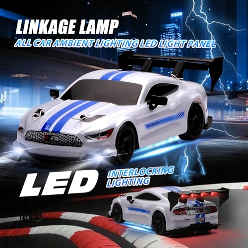 1:24 Scale RC Drift Car,4WD 2.4GHz High Speed Racing Hobby Sport Toy Car Vehicle with LED Lights,Racing and Drift Wheels for Adult Boys Girls Kids Gift (8602-White) - color: 8602-white