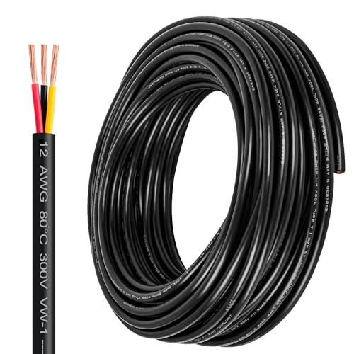 12 Gauge Wire 3 Conductor,12 AWG Electrical Wire Stranded PVC Cord Oxygen-Free Copper Cable,50FT 3 Core Pure Copper Flexible Cable Wire for LED Lamp Lighting Strips Automotive (12AWG-3C, 50FT)… - size: 50FT, style: 12AWG-3C