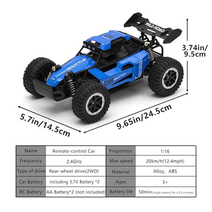 Remote Control Car RC Cars 1:16 All Terrain Monster Truck LED Headlights, Outdoor 2WD Off Road Hobby RC 2.4GHz High Speed, 20Km/h RC Car Toys Gift for Kids Boys 3 4 5-12 (Blue) - color: Blue