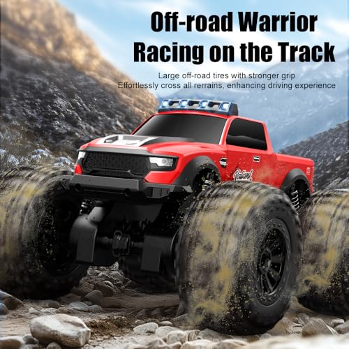 Amphibious Remote Control Car Waterproof Monster Truck Toys for Kid 4WD All Terrain Off Road RC Cars 2.4G RC Trucks 2 Batteries Drift RC Stunt Cars for Boys Age 8-12 Kids Gifts (RED) - color: Red