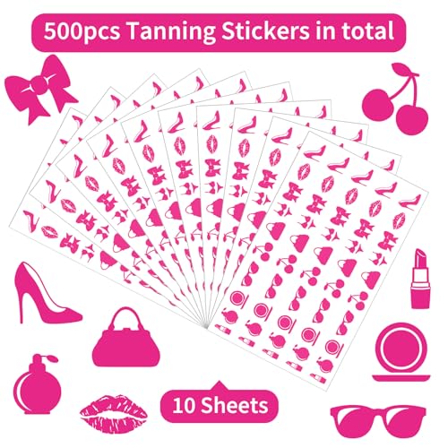 Whaline 500Pcs Tanning Sunbathing Stickers Hot Pink Trendy Y2k 2000s Summer Beach Self Adhesive Body Decals for Hawaiian Tropical Luau Salon Party Supplies