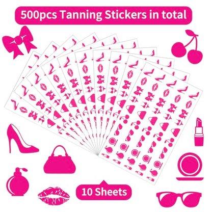 Whaline 500Pcs Tanning Sunbathing Stickers Hot Pink Trendy Y2k 2000s Summer Beach Self Adhesive Body Decals for Hawaiian Tropical Luau Salon Party Supplies