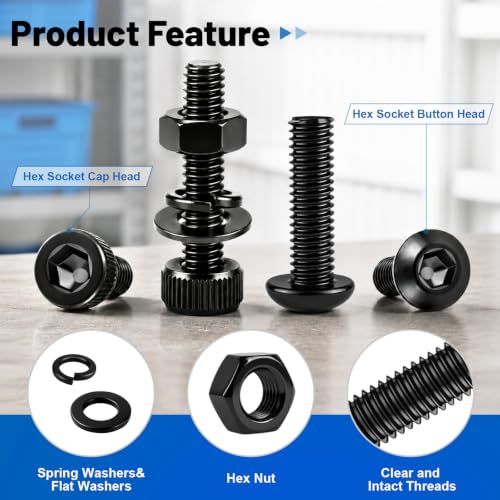 3400PCS M3 Hex Socket Button & Cap Head Screws Kit 12.9 & 10.9 Steel | Black Zinc Plated Machine Bolts and Nuts, Flat & Spring Washer, M3x4/6/8/10/12/16/20/25/30/35mm for DIY Repair 3D Printer - size: G12.9 M3 3400PCS