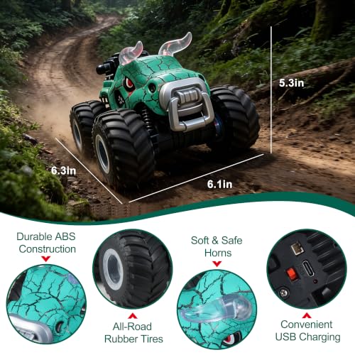 Remote Control Monster Truck Toys - 1000mAh Battery RC Stunt Car | 2.4GHz Remote Control, Flat & Upright 360° Spins, Trucks for Kids Ages 4-12, Birthday & Holiday Gifts for Boys & Girls - color: Green