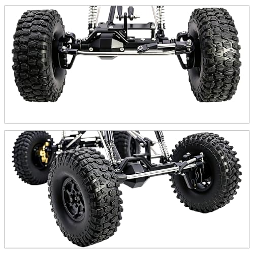 LCG 4WS Heavy Aluminum Front Rear Portal Axle Set+Brass Knuckles 50° 4 Wheel Steering for 1/10 RC Crawler Axial Capra 1.9 Chassis (Black) - color: Black