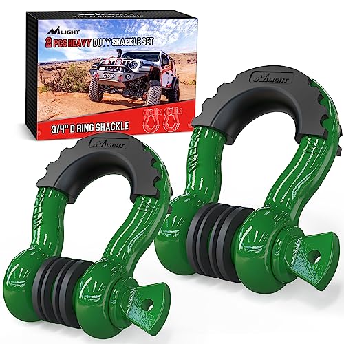 Nilight 2 Pack 3/4" D-Ring Shackle with 7/8" Screw Pin 41,887lbs Break Strength, Heavy Duty Off Road Recovery Shackle with Isolators Washers for Use with Tow Strap, Winch, Off-Road Truck Vehicle - color: Dark Green 3/4" 2 Pack, size: 3/4 inch