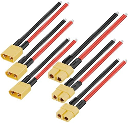 Yeebline 3 Pairs (6PCS) XT60 Plug Female and Male Connector, XT60 Connector Plug Adapter with 100mm 12AWG Silicone Copper Wire Cable Cord for RC Lipo Battery Cable Drone