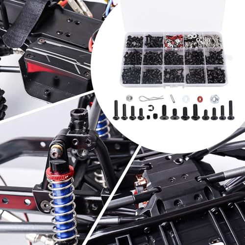 524Pcs RC Screw Kit RC Repair Tool Kit M3 M4 Hex Screws Nut Shell Body Clips Hardware Fastener w/Screw Tray and 17mm Hex Wrench Tools for 1/8 1/10 1/12 Scale RC Cars Trucks Crawler Buggy DIY Parts