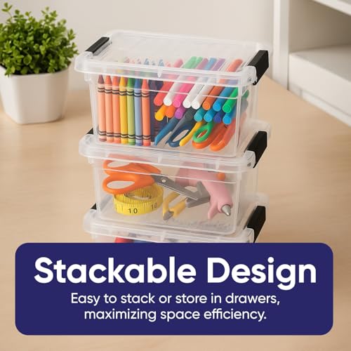 Superio Mini Storage Container Plastic Crayon Box Art Supplies and Sewing Case Stackable Clear Small Organizer for Beads, Stationery, Chalk, and Food, 1.05 Quart, 4 Pack - size: 1.05 Quarts, style: 4 Pack