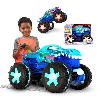 Hot Wheels Monster Trucks 1:15 Scale Mega-Wrex Alive Battery-Powered RC Vehicle with Lights & Sounds - color: Blue