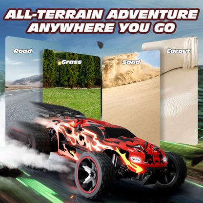 Tecnock RC Cars for Kids, 1:18 Scale 2WD RC Car with USB-C Easy Charging, 2.4GHz Remote Control Car with LED Lights & 50 Mins Playtime, Toys Gifts for Boys & Girls Ages 8-12 - color: Deep Red