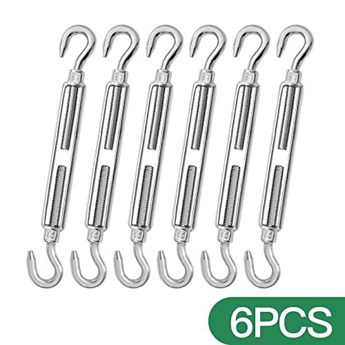 6PCS M10 Hook & Hook Turnbuckle 304 Stainless Steel Turnbuckle Wire Rope Tension Heavy Duty Turnbuckles for Cable Railing Wire Rope Hardware Kit (M10, Hook & Hook) - style: Hook & Hook-M-10