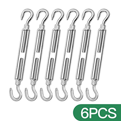 6PCS M10 Hook & Hook Turnbuckle 304 Stainless Steel Turnbuckle Wire Rope Tension Heavy Duty Turnbuckles for Cable Railing Wire Rope Hardware Kit (M10, Hook & Hook) - style: Hook & Hook-M-10