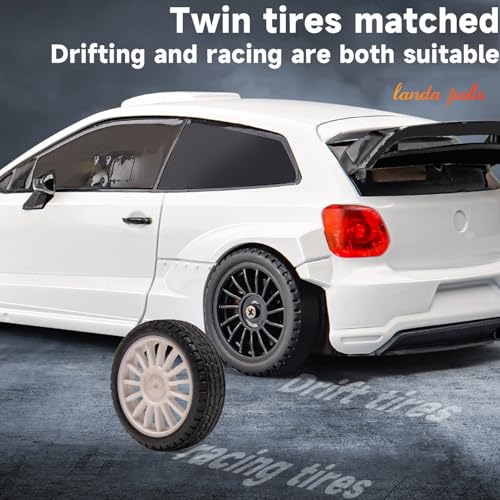 LD2801 Mini RC Drift Car 1/28 Scale RTR Remote Control 4WD Racing Cars with 4PCS Drift Tires and LED Searchlight for Hobby Gift (White) - color: White