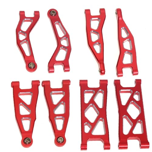 Front and Rear Suspension Arms Set ARA330808 ARA330809 Aluminium Alloy for Arrma 1/18 Granite Grom 1/14 Typhon Grom Upgrade Parts (Red)