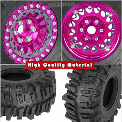 RC 1.9 Beadlock Wheels and Tires for 1/10 TRX4 TRX6 SCX10 SCX10 II 90046 SCX10 III AXI03007 SCX10 Pro Gen7/8 D90 VS4-10 MST CFX RC Crawler Car,4PCS Beadlock Rims 1.9 Wheel Tires,Pink - color: Pink - (1.9 Beadlock Wheels)