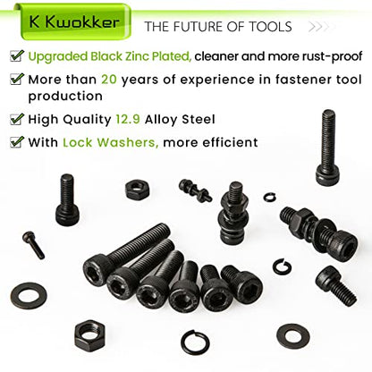 M2 M3 M4 M5 Hex Socket Bolt & Nut Assortment Kit, 1574Pcs | 12.9 Alloy Steel Zinc Plated Anti-rust; 24 Sizes 8–25mm Metric Screws with Lock Washers for 3D Printing DIY Machinery Repair - size: H. M2 M3 M4 M5