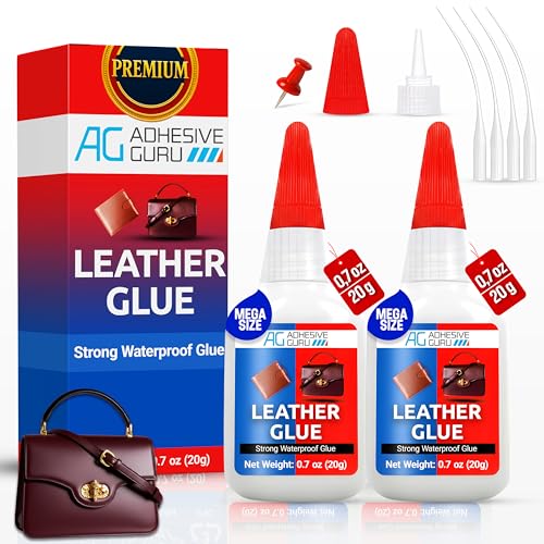Adhesive Guru Leather Glue (2x0.7 oz) Super Glue for Purses, Sofas and Furniture Repair Ideal for DIY, Upholstery and Leathercraft. Waterproof, Compitable with Aerosol Accelerator - 2 Pack - size: 2 Pack, style: Leather Glue