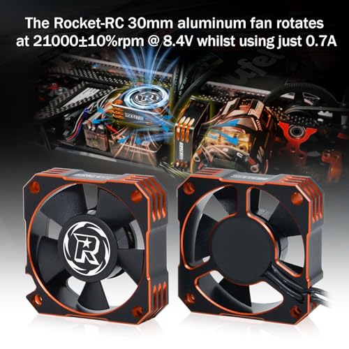 35 RC Motor Cooling Fan,21000RPM ESC Heatsink for 1/10 1/12 1/8 RC Car 3650,3660,3670 Brushless Motor (2 Pack Black+Orange) - style: 2pack Orange