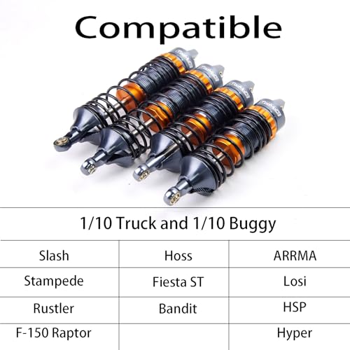 Oil Shock Absorbers Upgrade Compatible with 1/10 RC Cars | Fits Bandit / Hoss / Rustler / Slash / Stampede - Oil Damper Upgrade - Orange - color: Gray/Orange
