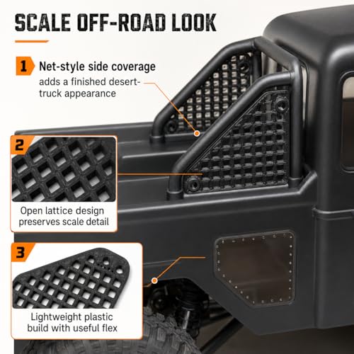 SplashNColor Side Net Set Compatible with Element RC Enduro Ecto – Bed Cargo Retention Upgrade | 1/10 Trail Truck Scale Detail Panels for Rear Pickup Area