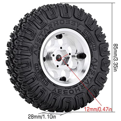 4PCS 1.55inch Tyres Beadlock Plastic Wheel Rims Hub Rubber Tires Set Compatible with 1:10 RC Crawler Axial AX90069 D90 TF2 Tamiya CC01 LC70 MST JIMNY (White) - color: 85mm-white
