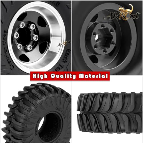 1.0 Beadlock Wheel Tires Set for RC Crawler Car 1/18 TRX4M,1/24 SCX24,RC Off Road Buggy Rally Truck Swamp Claw Mud Terrain Rubber Tires and Aluminum Wheel Rims w/Sponge,Black - color: Black - (4pcs 1.0)