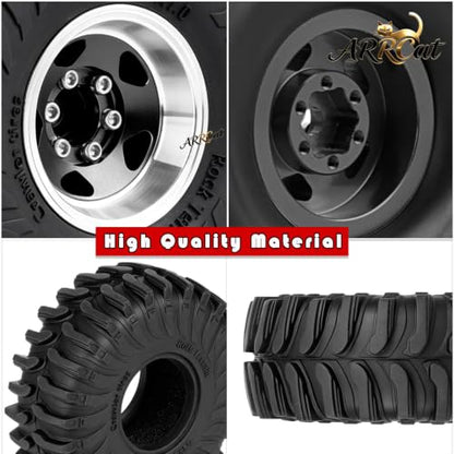 1.0 Beadlock Wheel Tires Set for RC Crawler Car 1/18 TRX4M,1/24 SCX24,RC Off Road Buggy Rally Truck Swamp Claw Mud Terrain Rubber Tires and Aluminum Wheel Rims w/Sponge,Black - color: Black - (4pcs 1.0)