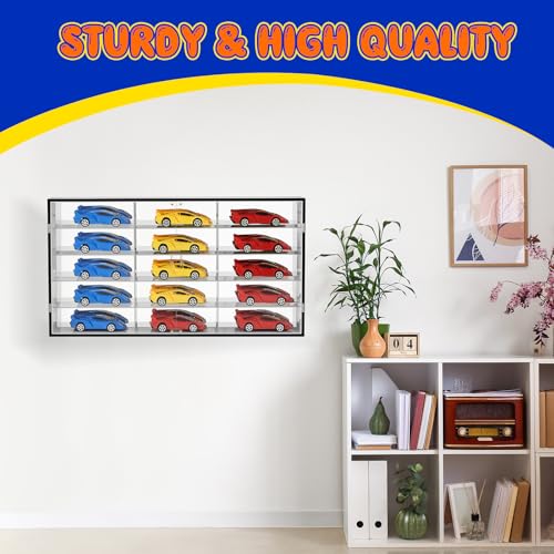 Juexica 1: 24 Clear Acrylic Toy Car Display Case 15 Grids Toy Race Car Display Show Box Diecast Case Wall Mounted Vehicles Shelf for Storage, Mini Model Figure Lover Gifts - size: 15 Grids