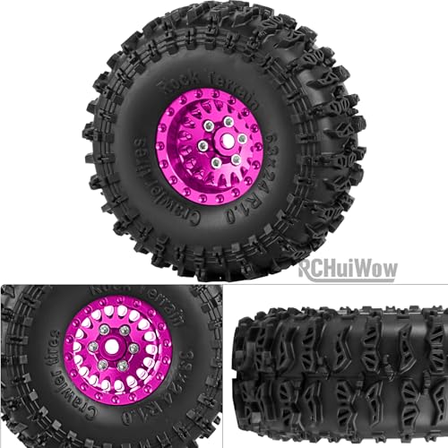 1.0" Metal Beadlock Wheel Rims Rubber Crawler Tires, Alloy Wheel Hub Off Road Rubber Soft Tire Replacement Accessories for 1/18 TRX4M 1/24 SCX24 FCX24 Mini RC Crawler Car Hop Up Parts,Style 1 - style: style1(4pcs)