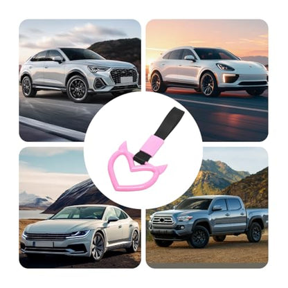 2PCS Car Devil Heart Handle Ring, Cute Heart-Shaped Vehicle Rear Bumper Waring Loops, Automotive Grab Handle Strap Drift Charm Decoration, Universal Fit (Pink/Black) - color: Pink/Black