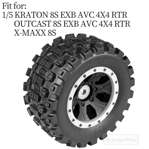 MX43 RC Wheels and Tires Truck Tires for 1/5 KRATON 8S EXB AVC 4X4 RTR,1/5 Outcast 8S EXB AVC 4X4 RTR,1/5 X-MAXX 8S,Pro-line Racing Badlands Tires w/Wheel Hex,4PCS,White - color: White(4pcs)