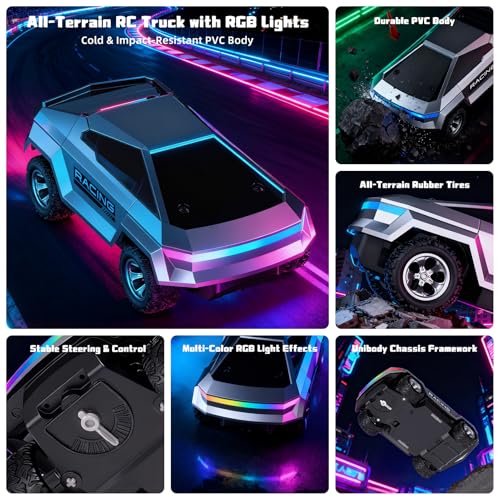Remote Control Car, 1:24 Scale Pick-up RC Truck, 2WD High Speed All Terrain Off-Road Vehicle with Lights & Load Space, 2.4GHz Off-Road Vehicles Kids Gifts for Boys/Girls Age 3+