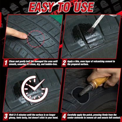 Vulcanizing Cement 8.5Oz, All Purpose Tire Repair Glue, Fast-Dry Rubber Cement Glue with Brush, Heavy Duty Tire Patch Kit for Car, Motorcycle, Bike Tires