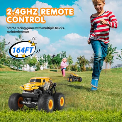 DYODYORC Remote Control Car, 2.4Ghz All Terrain Monster Truck Toys, RC Truck with Music, 3 Lighting Effects, 360 Stunt Capable, 2 Batteries Ready to Run, Toy Gifts for Boys and Girls (Yellow) - color: Yellow Monster