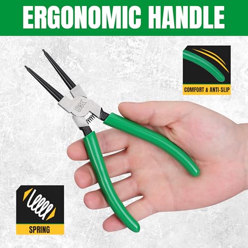 SK 7-Inch Snap Ring Pliers, Internal Circlip Pliers with Straight Jaw | Tip Diameter 0.07'', Premium CR-V Steel, Polished & Black Finished Tip, Spring-Loaded, Anti-Slip Grip - style: Internal Straight