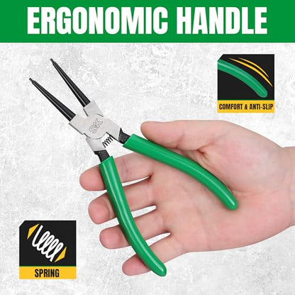 SK 7-Inch Snap Ring Pliers, Internal Circlip Pliers with Straight Jaw | Tip Diameter 0.07'', Premium CR-V Steel, Polished & Black Finished Tip, Spring-Loaded, Anti-Slip Grip - style: Internal Straight