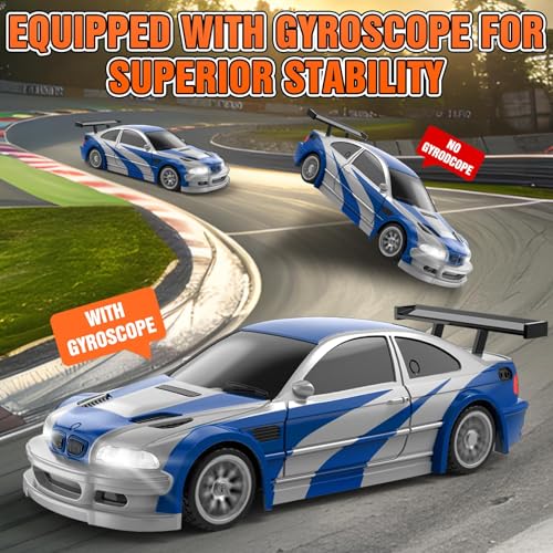 RC Drift car, 1/43 Mini Rc Drift car with Gyroscope, 2.4GHz Full Proportional Remote control Cars, 4WD High Speed Racing with Lights, Racing Tires, Model Cars Gift for Adults, Kids, Boys, Girls - color: Blue