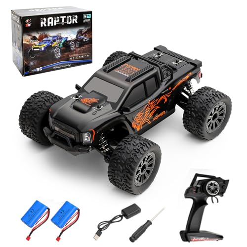 GoolRC WLtoys 164018 1/16 RC Car, 35KPH High Speed Remote Control Car, 2.4GHz 4WD All Terrain Off Road RC Truck with LED Light and 2 Batteries for Adults (Black) - color: Black
