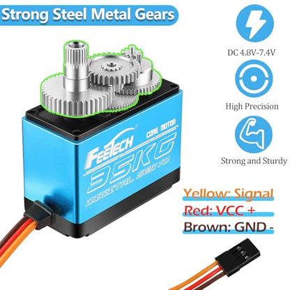 Feetech FT5330M 35KG Digital RC Core Servo Motor Waterproof Metal Gear 25T Servo Arm Horn 180 Degree 6V-7.4V for Metal Gear 1/8 1/10 Baja Car