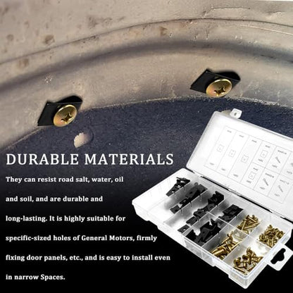 170PCS Car U Clips with Screw Assortment Kit, Carbon Steel U-Shaped Clamp Hardware Set, 9 Different Sizes Automotive U Nut and Screws, Universal U Clips for Car Dash Door Panel Interior