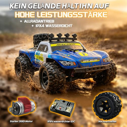 Remote Control Cars, 1:18 RC Cars for Adults, 40KM/H High-Speed RC Truck, 4X4 All-Terrain Remote Control Truck, RC Buggy with 2 Batteries, IPX4 Waterproof, 2.4GHz Remote, Head Lights