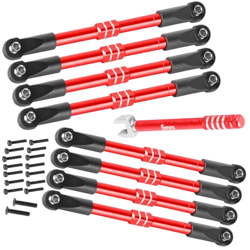 Adjustable Front Rear Toe Links Push Rods Upgrades Part for 1/16 Mini E-Revo Summit Truck,RC Aluminum Turnbuckles Camber Links,Steering Tie Rod,Suspension Pushrod Linkage Set,Red - color: Red -(Aluminum Links)
