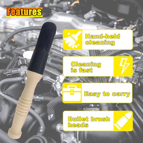 Car Parts Washer Brush, Bullet Head Parts Cleaning Brush for Cleaning Car Interior Exterior, Engine Parts, Wheel Bearing, Boats, Household Grime (Beige) - color: Beige