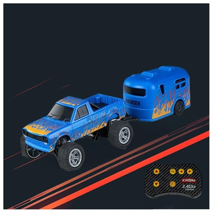 1/64 Scale Alloy RC Car 2.4GHZ Off-Road Remote Control Car with Trailer Three Speed Adjustment Small RC Truck Gifts for Christmas Day Birthday (C-HB10 Blue) - style: C-HB10 Blue