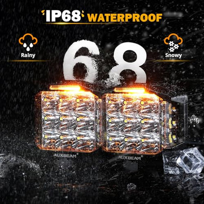 Auxbeam V-MAX Series 5" 168W LED Cube Pod 270° Side Shooter Fog Light Pods | Spot Flood Combo, Pod Light with DRL, 168W 16440LM Light Output, 3 Lighting Modes, Amber Covers, Auxiliary Ditch Lights - color: 5in Cube LED Pod