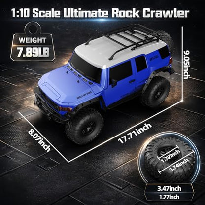 RC Cars RC Crawler 1/10 Scale RTR Remote Control Car 4WD 2.4GHz Brushed Offroad Racing Hobby Grade Model Vehicle with LED Lights 2Pcs Battery Toy for Kids and Adults - color: C-blue01